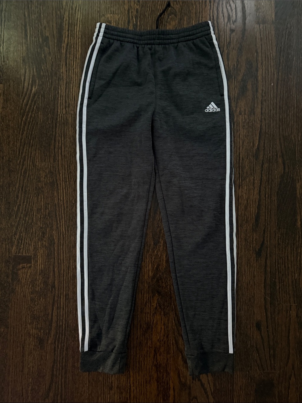 adidas Kids Charcoal Heather Gray Joggers with White Stripes
